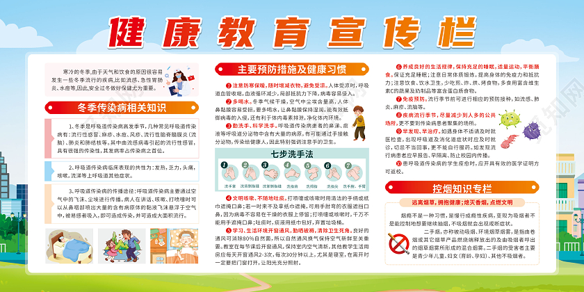 蓝色城市健康教育知识宣传栏健康教育宣传栏