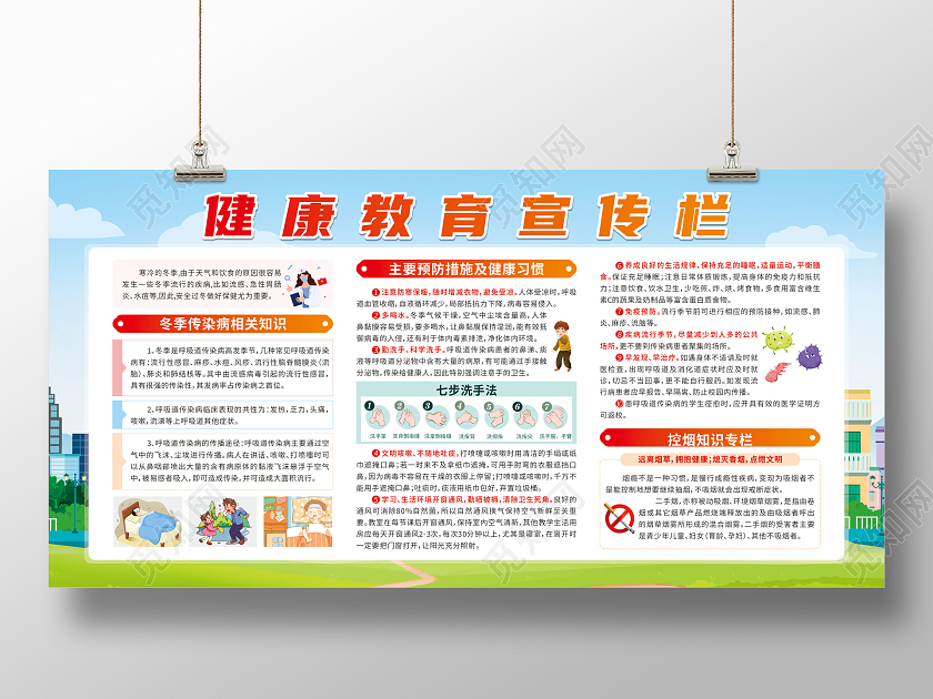 蓝色城市健康教育知识宣传栏健康教育宣传栏