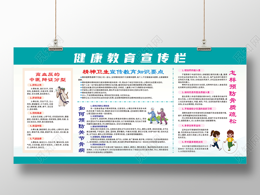 绿色简约卡通健康教育知识宣传栏健康教育宣传栏
