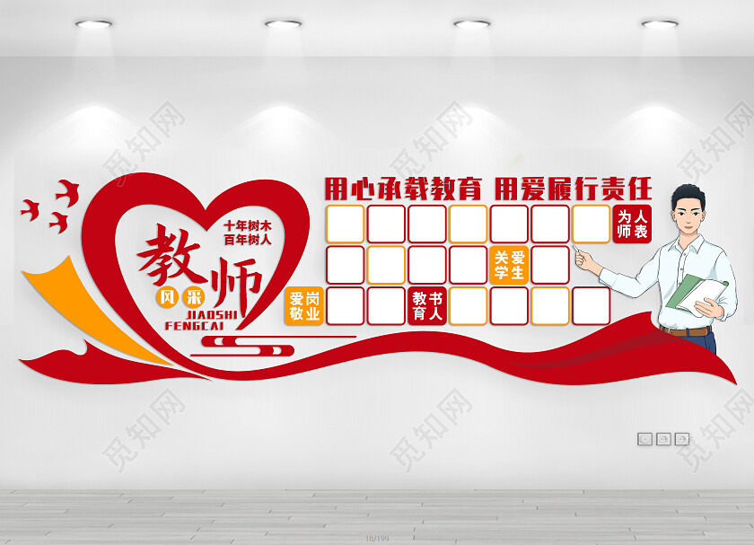 红色简约教师风采文化墙