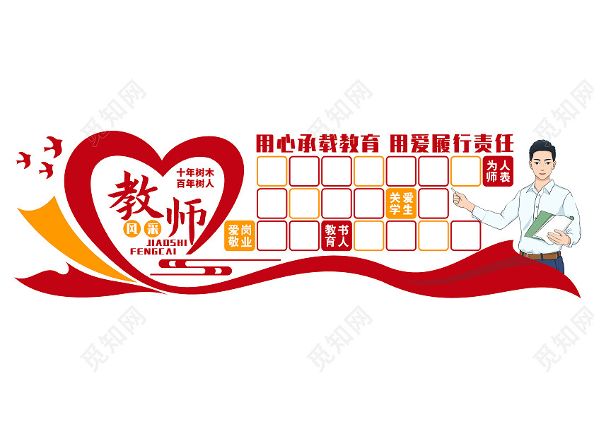 红色简约教师风采文化墙