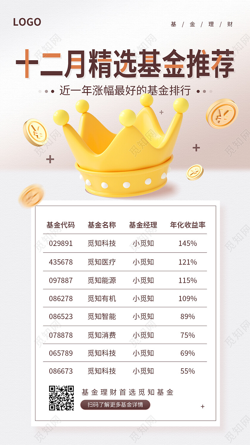 白色简约十二月精选基金推荐排行榜手机宣传海报