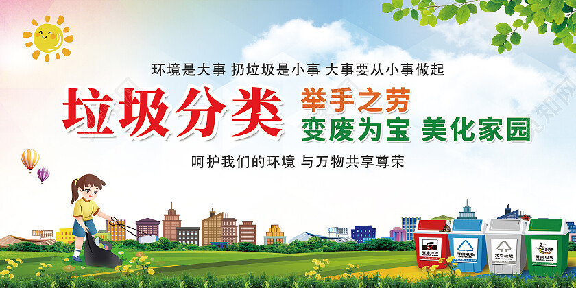 绿色简约环保垃圾分类宣传展板公告栏展板