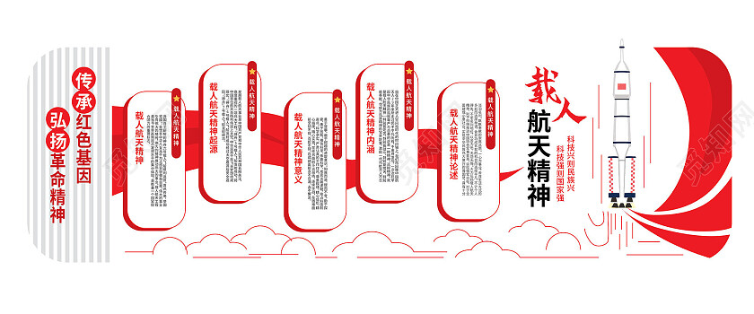 红色创意大气简洁载人航天精神文化墙设计