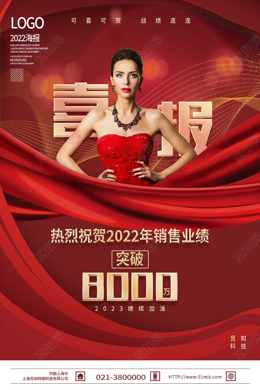 红色简约喜报销售突破喜报海报