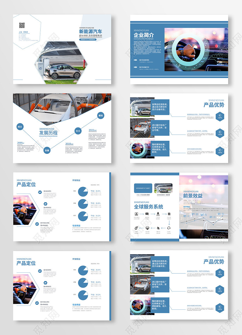 蓝色简约风新能源汽车宣传画册画册整套汽车画册整套