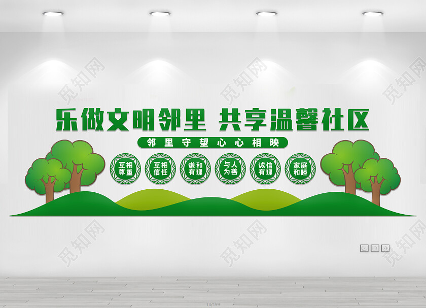 绿色大气乐做文明邻里文化墙和谐社区文化墙
