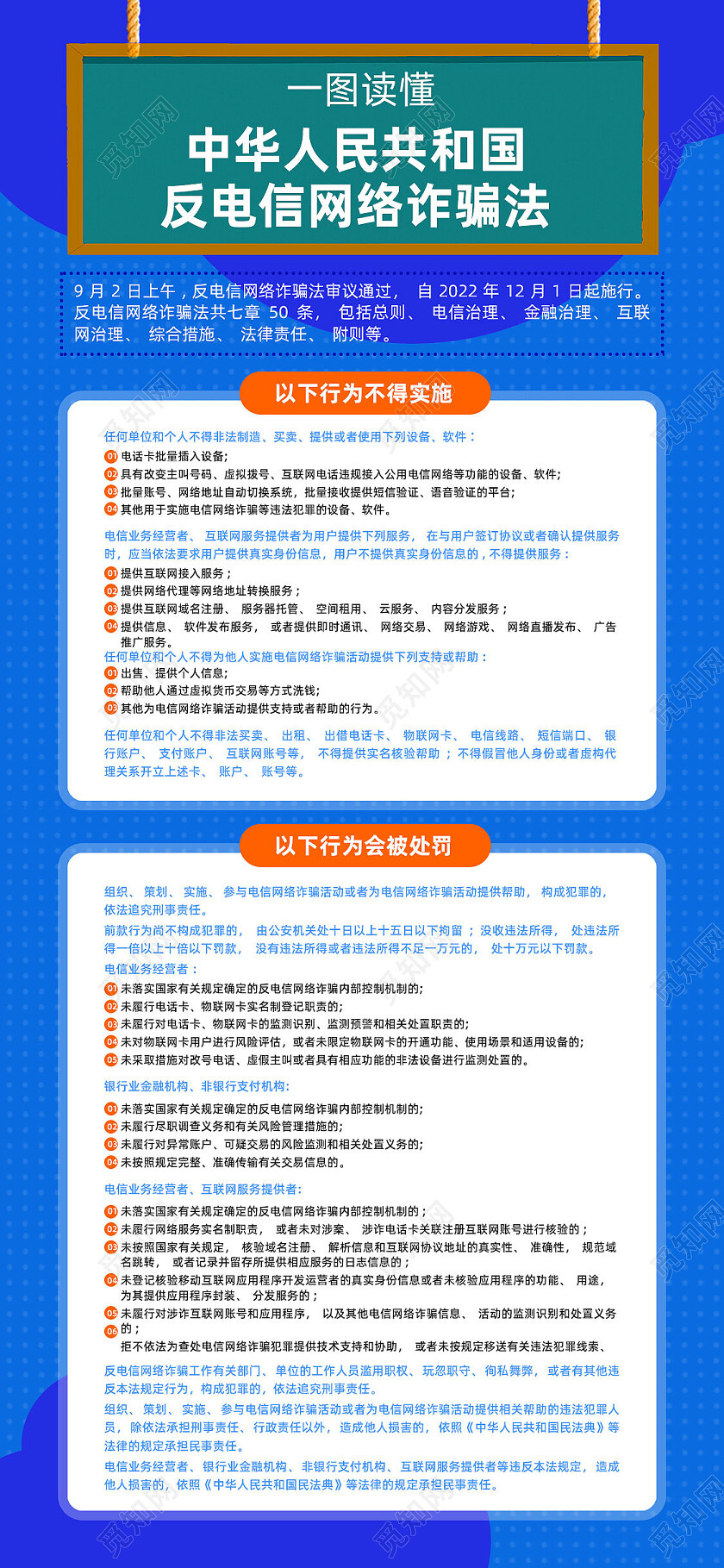 蓝色简约反电信网络诈骗法反诈骗手机文案海报反诈骗宣传栏