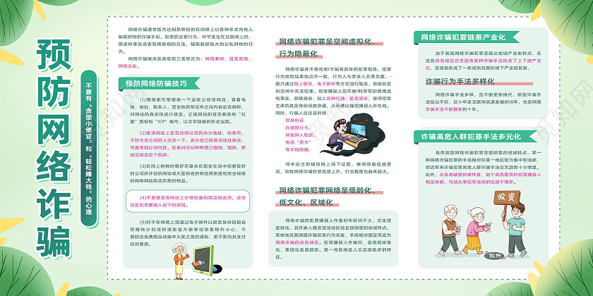 绿色植物清新预防网络诈骗反诈骗宣传栏