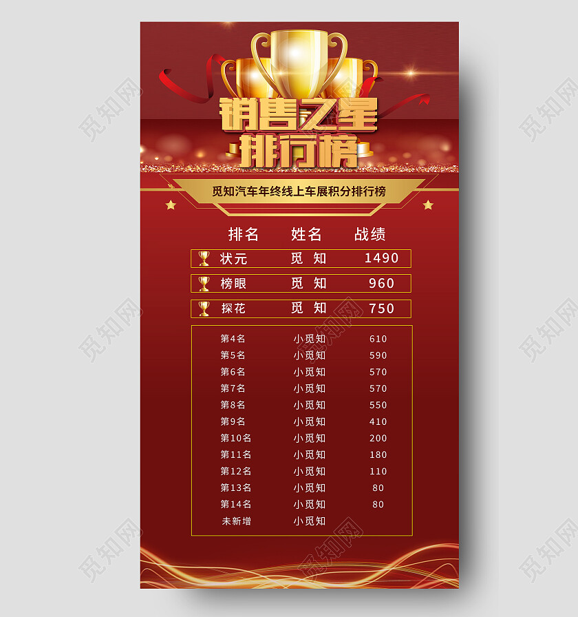 红色简约销售之星排行榜排行榜手机宣传海报