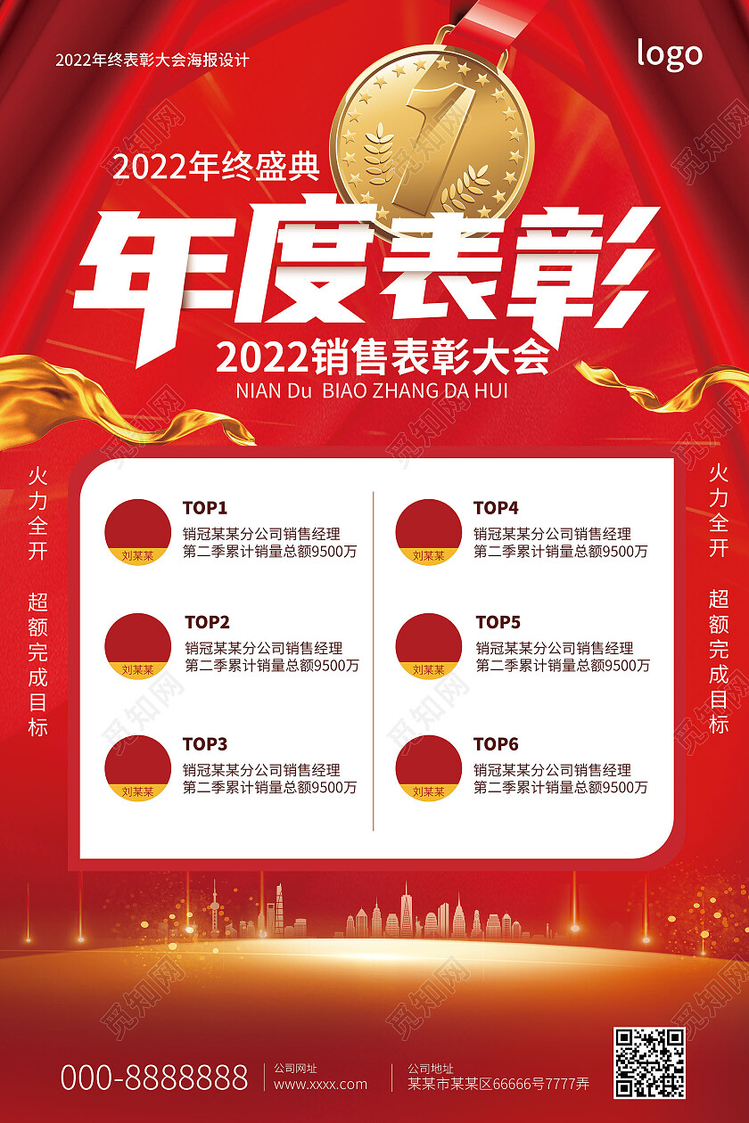 红色创意大气年度表彰2022年度排行海报设计排行榜海报