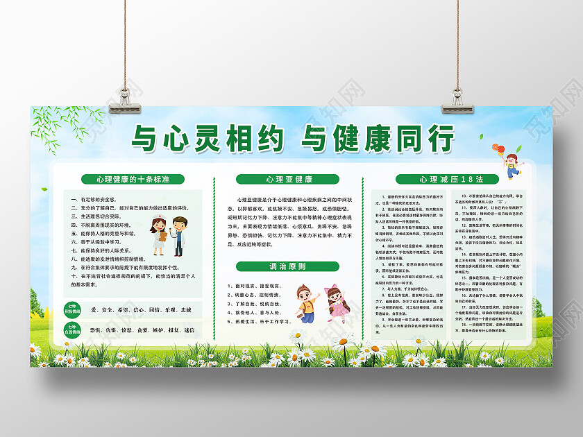 绿色简约心理健康宣传展板心理健康宣传栏