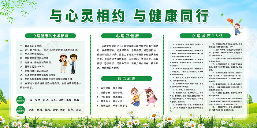 绿色简约心理健康宣传展板心理健康宣传栏