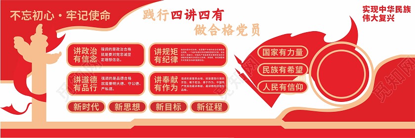 红色庄重践行四讲四有做合格党员党建文化墙四讲四有文化墙