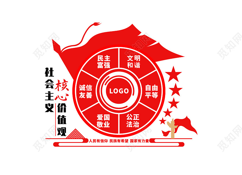 红色简洁社会主义核心价值观文化墙