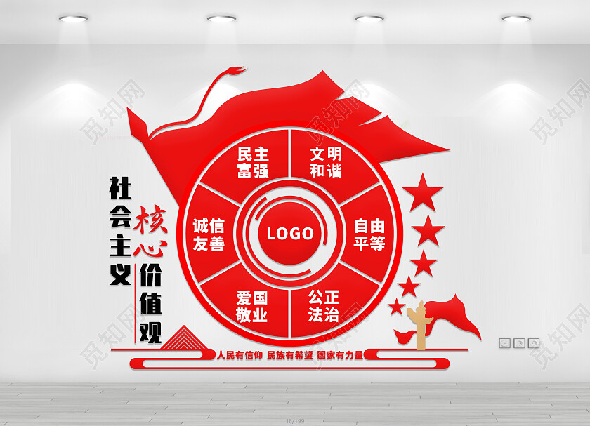 红色简洁社会主义核心价值观文化墙