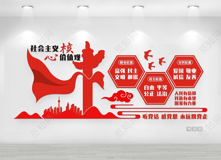 红色简洁社会主义核心价值观文化墙