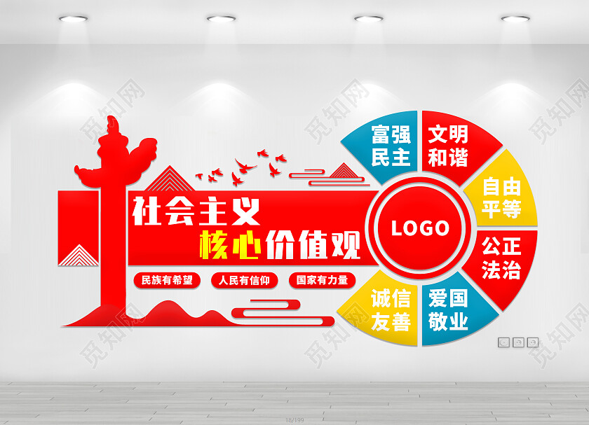 红色简洁社会主义核心价值观文化墙