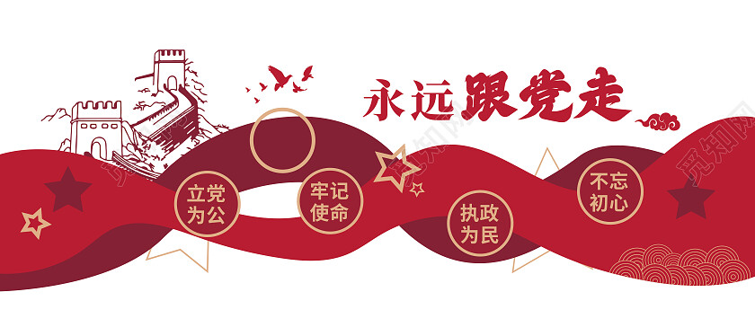红色简约风永远跟党走不忘初心牢记使命党建文化墙永远跟党走文化墙