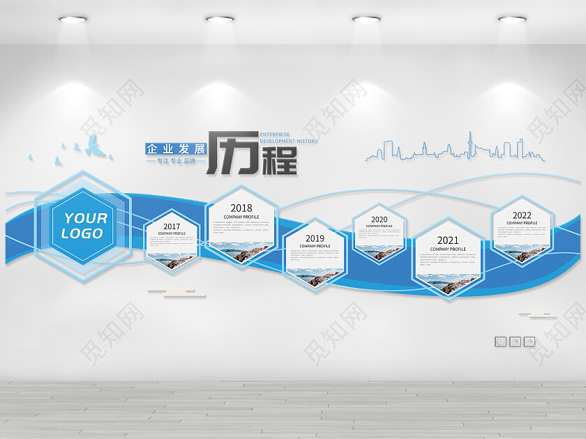 蓝色简约风企业发展历程专注专业品牌企业文化墙发展历程文化墙