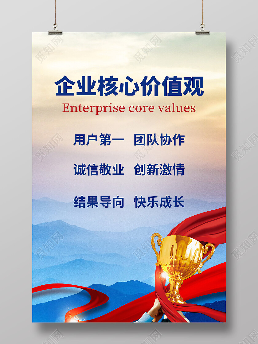 蓝色简约企业核心价值观企业价值观海报