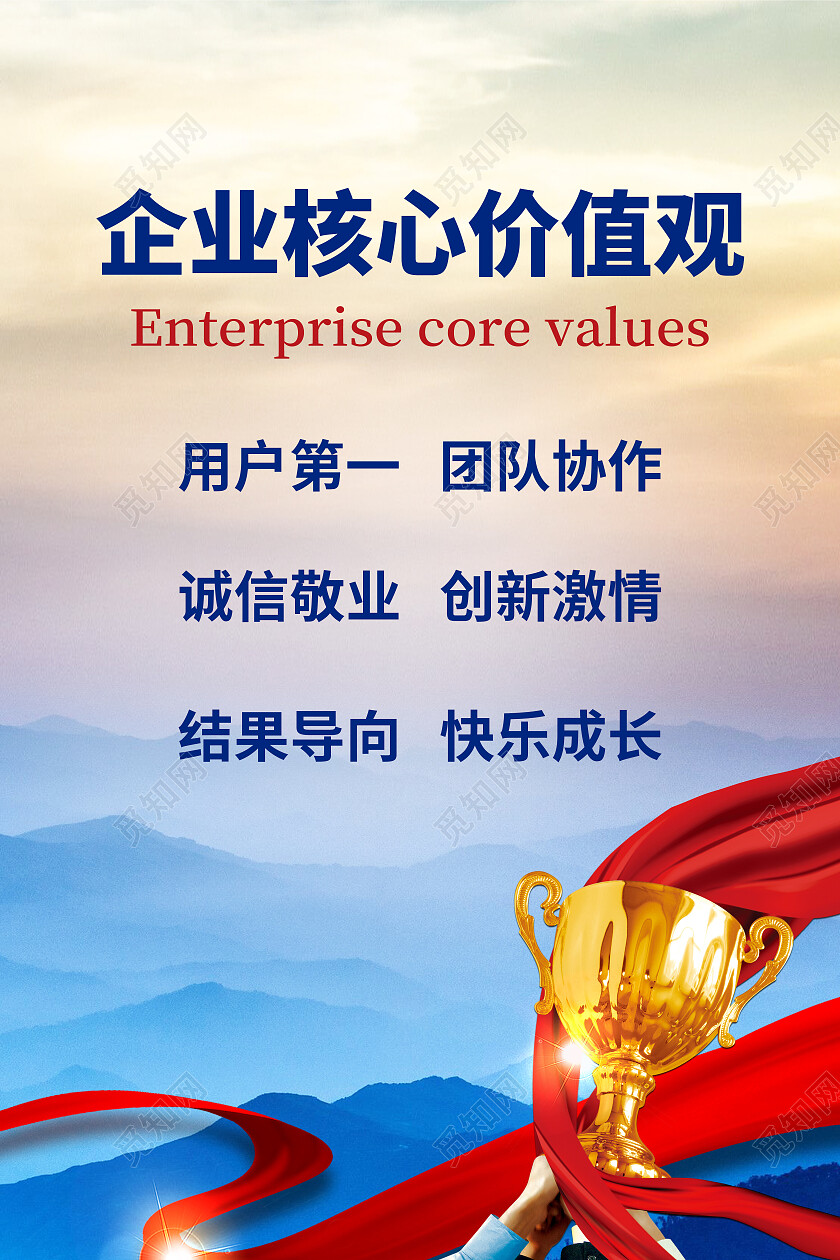蓝色简约企业核心价值观企业价值观海报