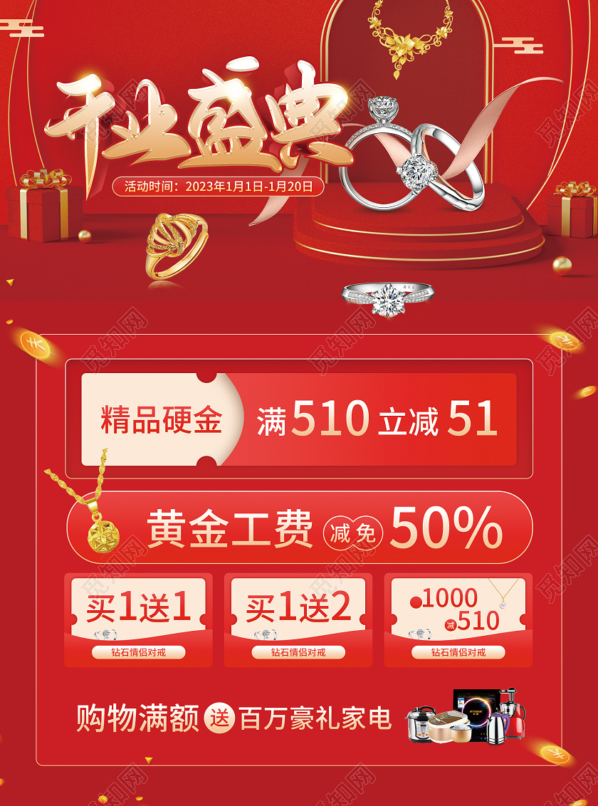 红色简约大气风开业盛典2023兔年元旦开业宣传单