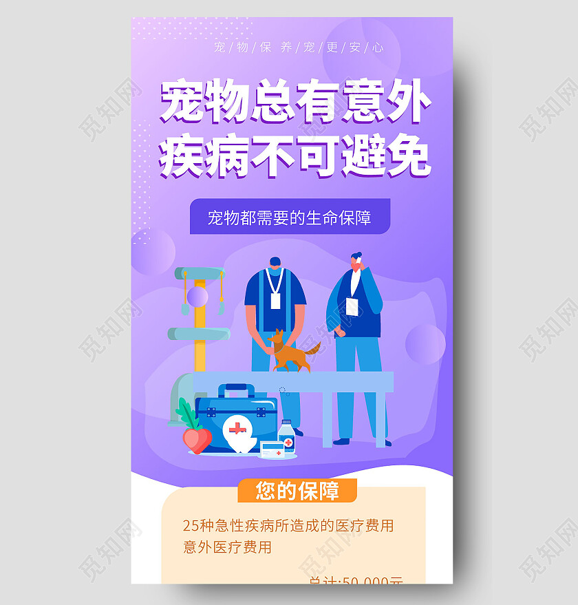 紫色简洁扁平化风格宠物疾病治疗宣传手机长图宠物长图