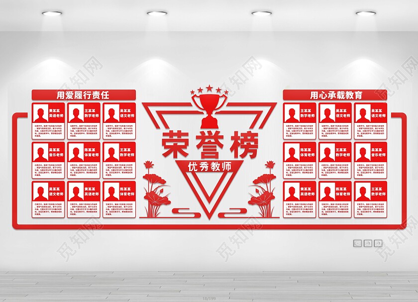 红色简约优秀教师文化墙教师风采墙