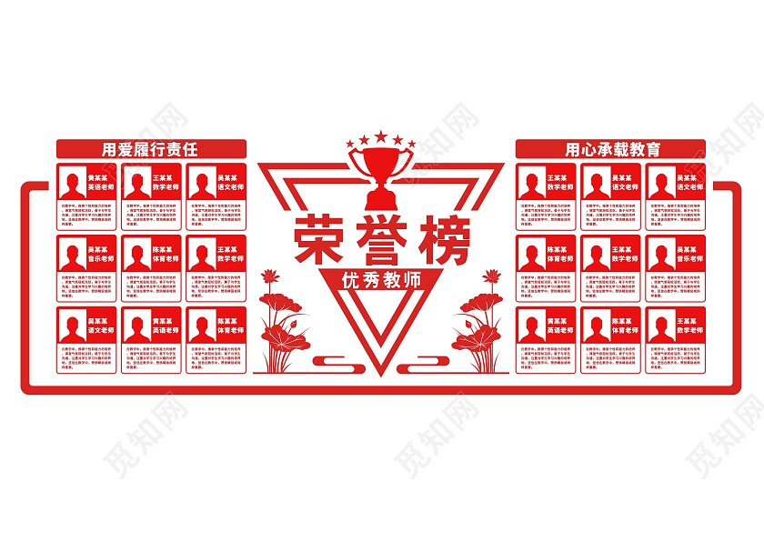 红色简约优秀教师文化墙教师风采墙