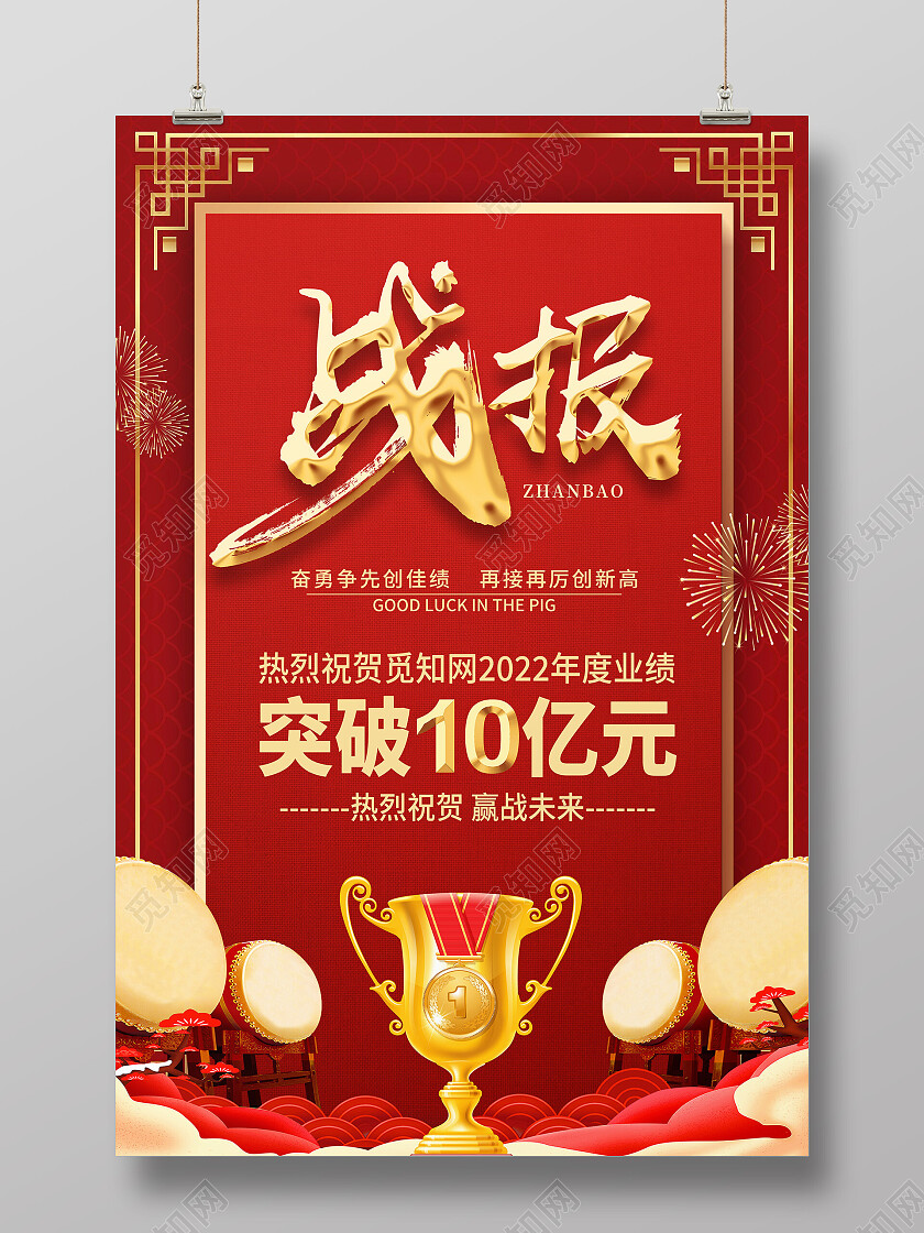 红色喜庆战报双十二贺报文案海报