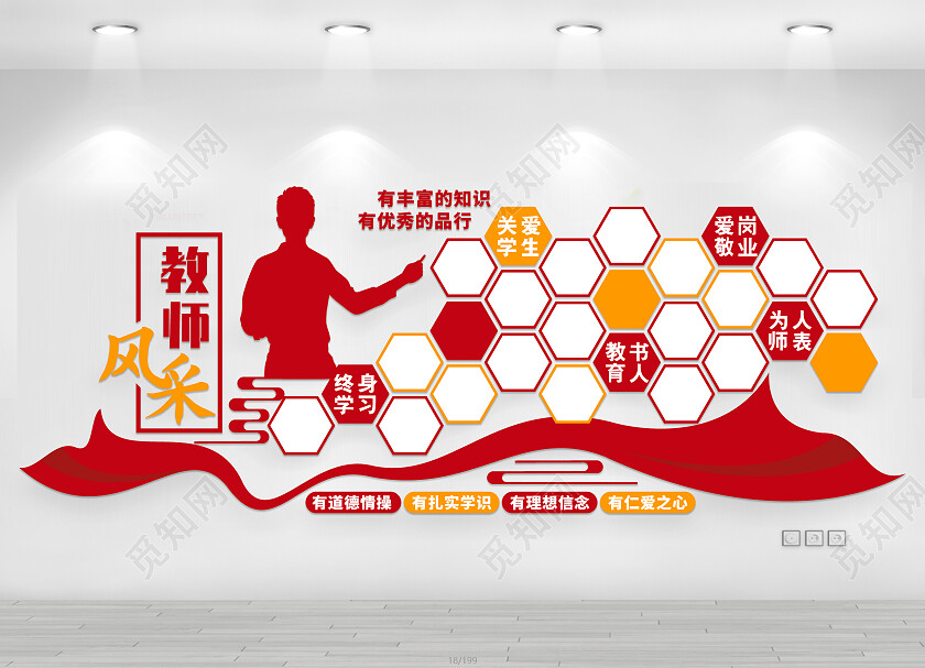 红色简约教师风采文化墙