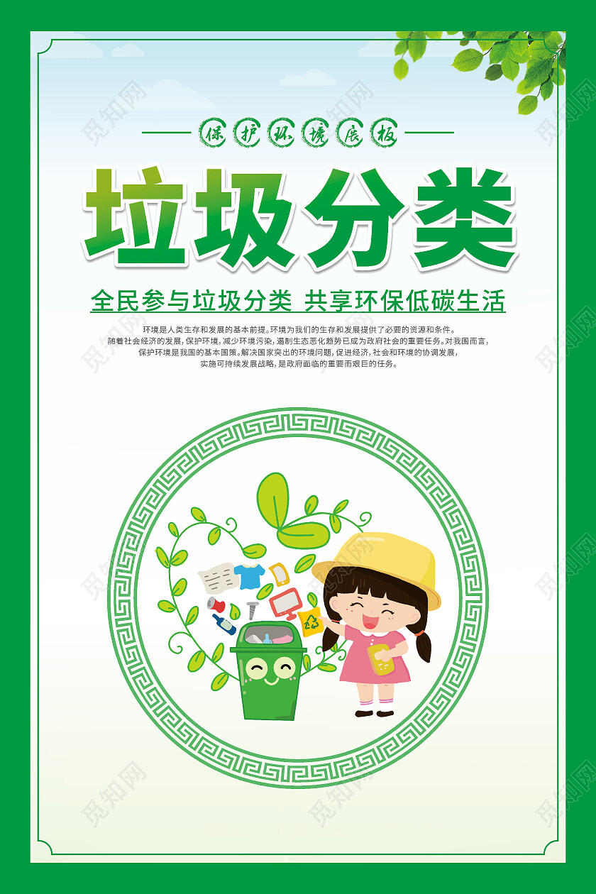 绿色卡通保护爱护环境套图保护环境