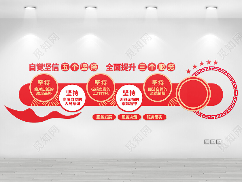 红色简约大气五个坚持三个服务党建文化墙
