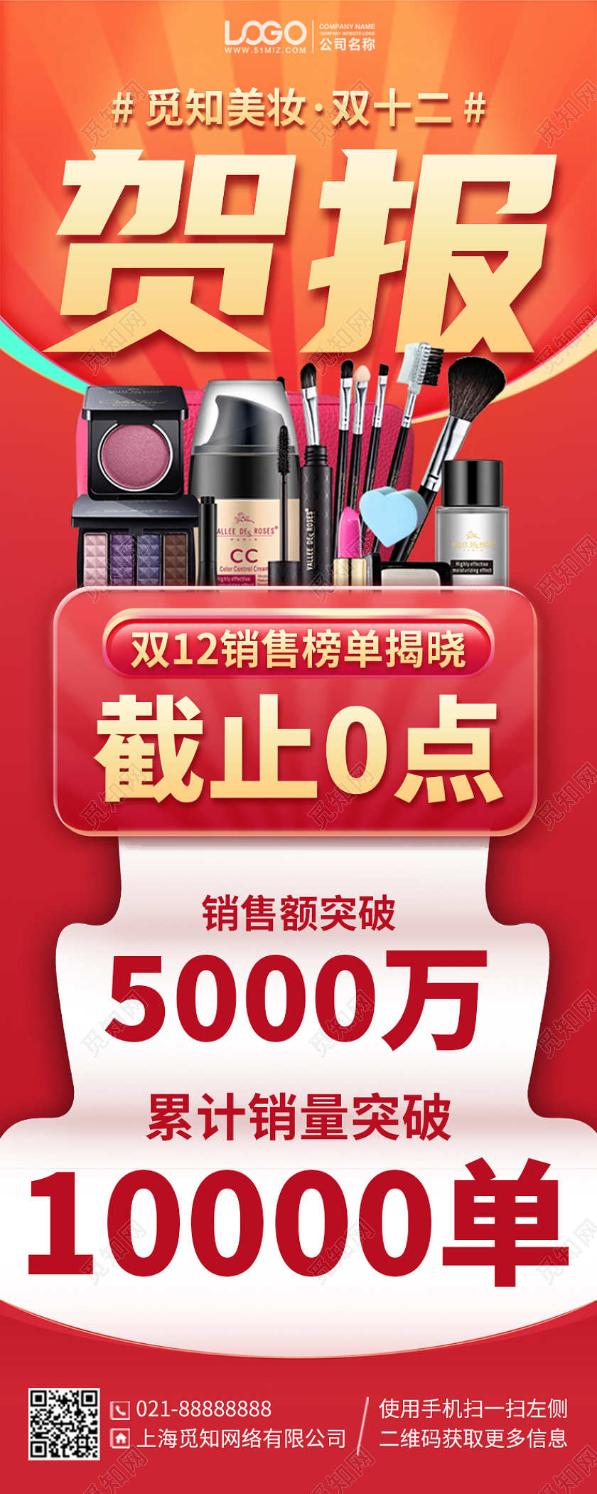 双十二美妆护肤品贺报战报业绩手机海报