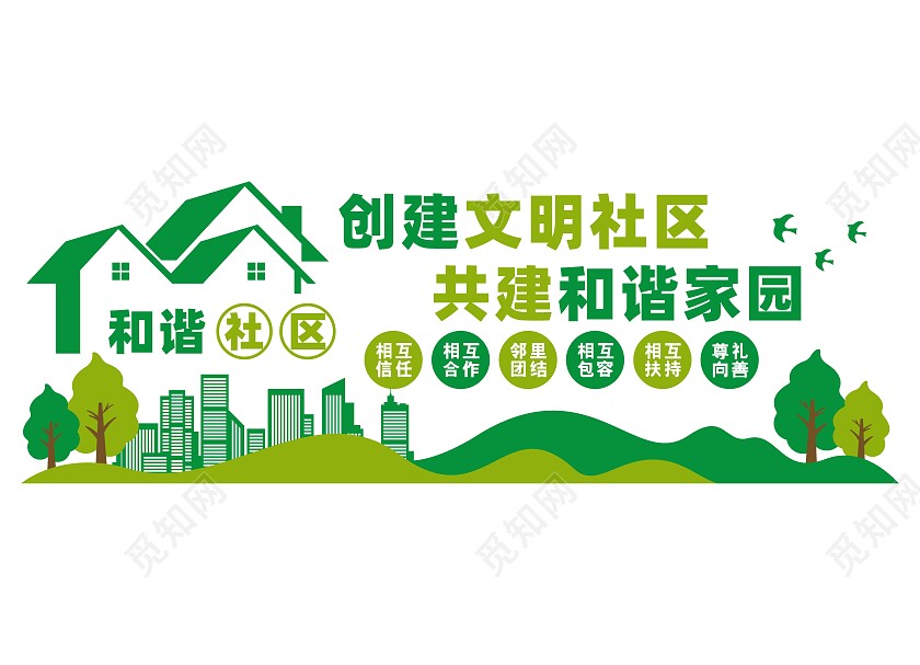 绿色大气创建文明社区文化墙和谐社区文化墙