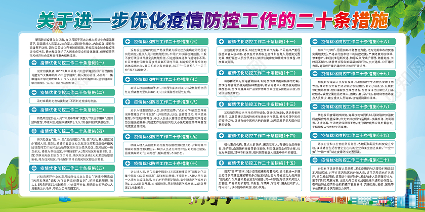 蓝色卡通疫情防控二十条措施优化防控工作宣传栏