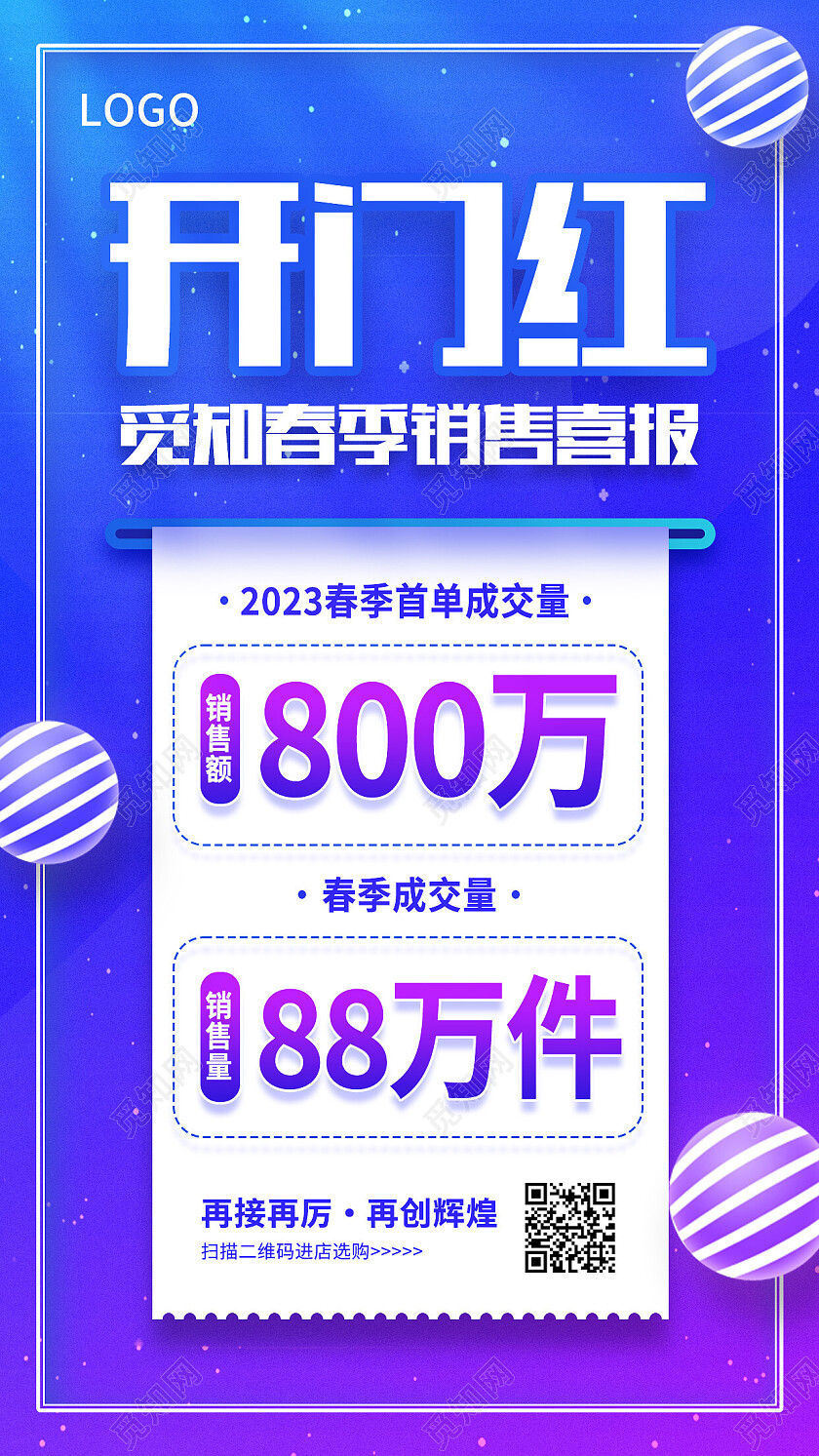 蓝色简约开门红喜报手机宣传海报