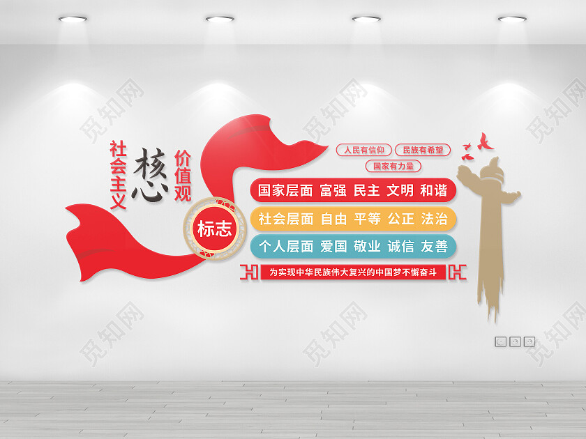 红色党建风社会主义核心价值观文化墙