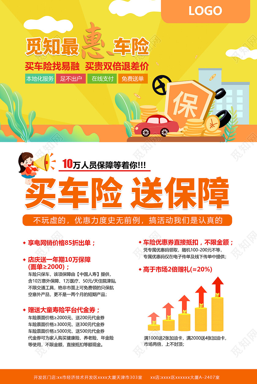 黄色简约车子保险宣传单