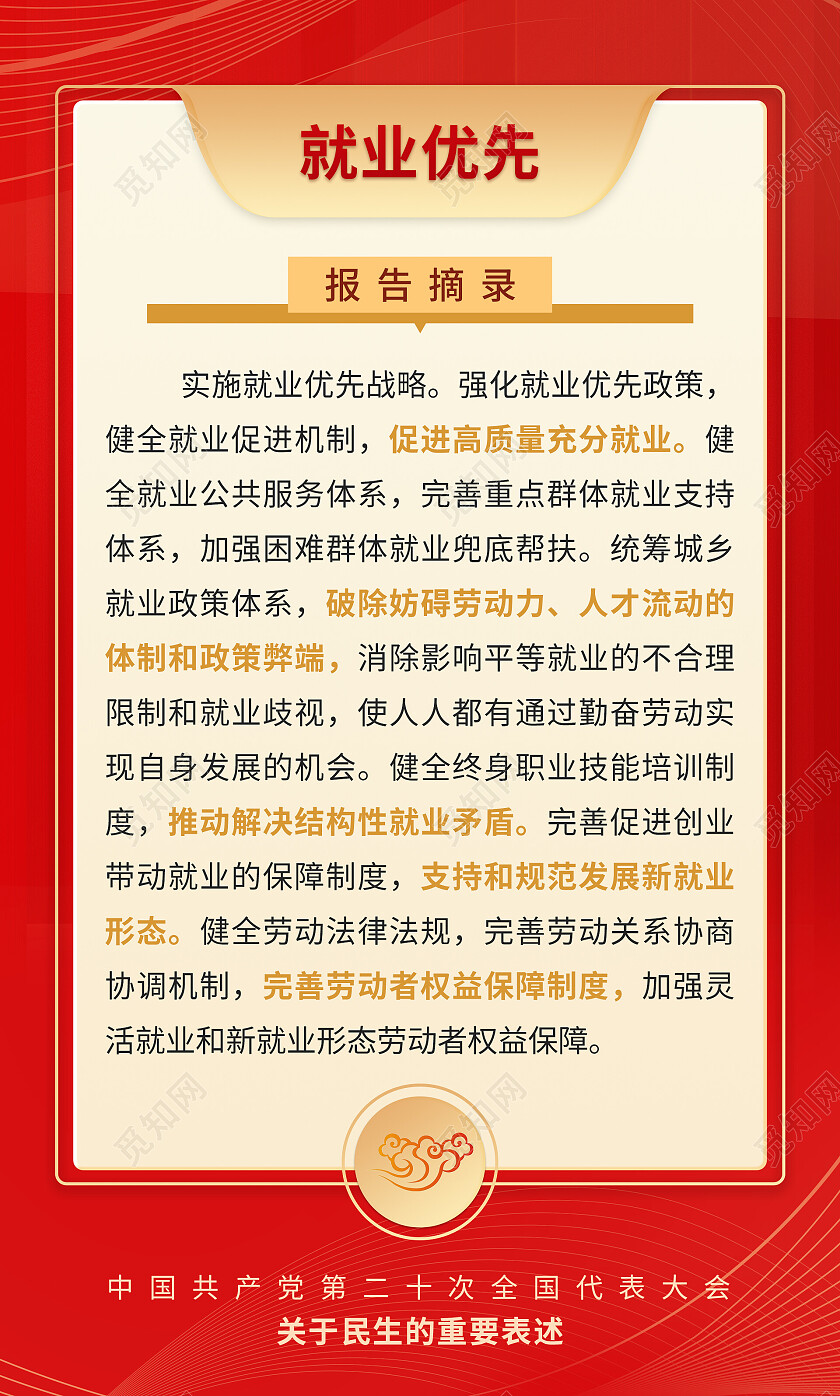 红色线条简约大气关于民生的重要表述党建套图海报
