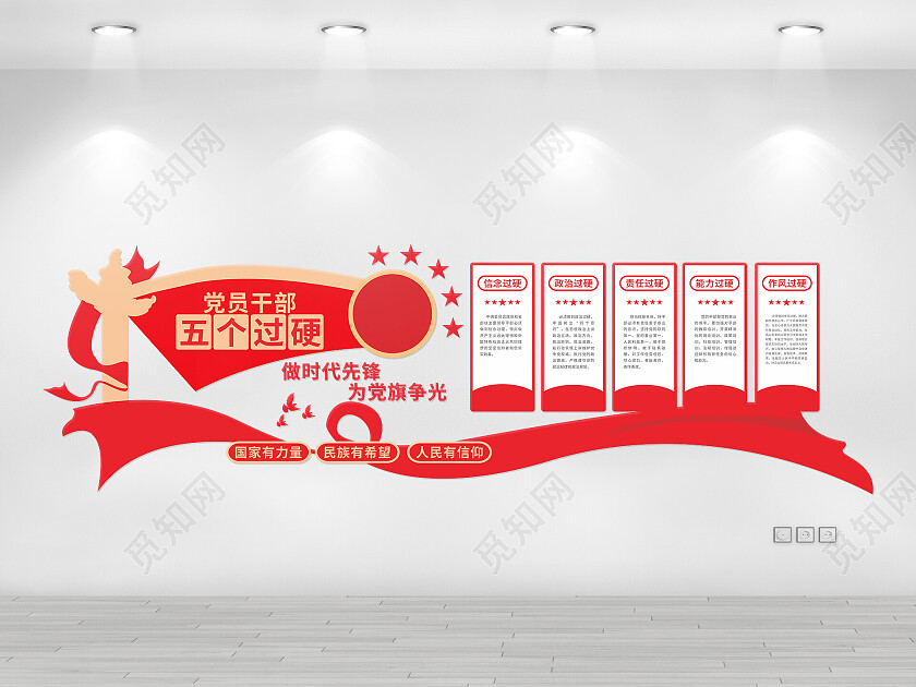 大气红色党员干部五个过硬党建文化墙