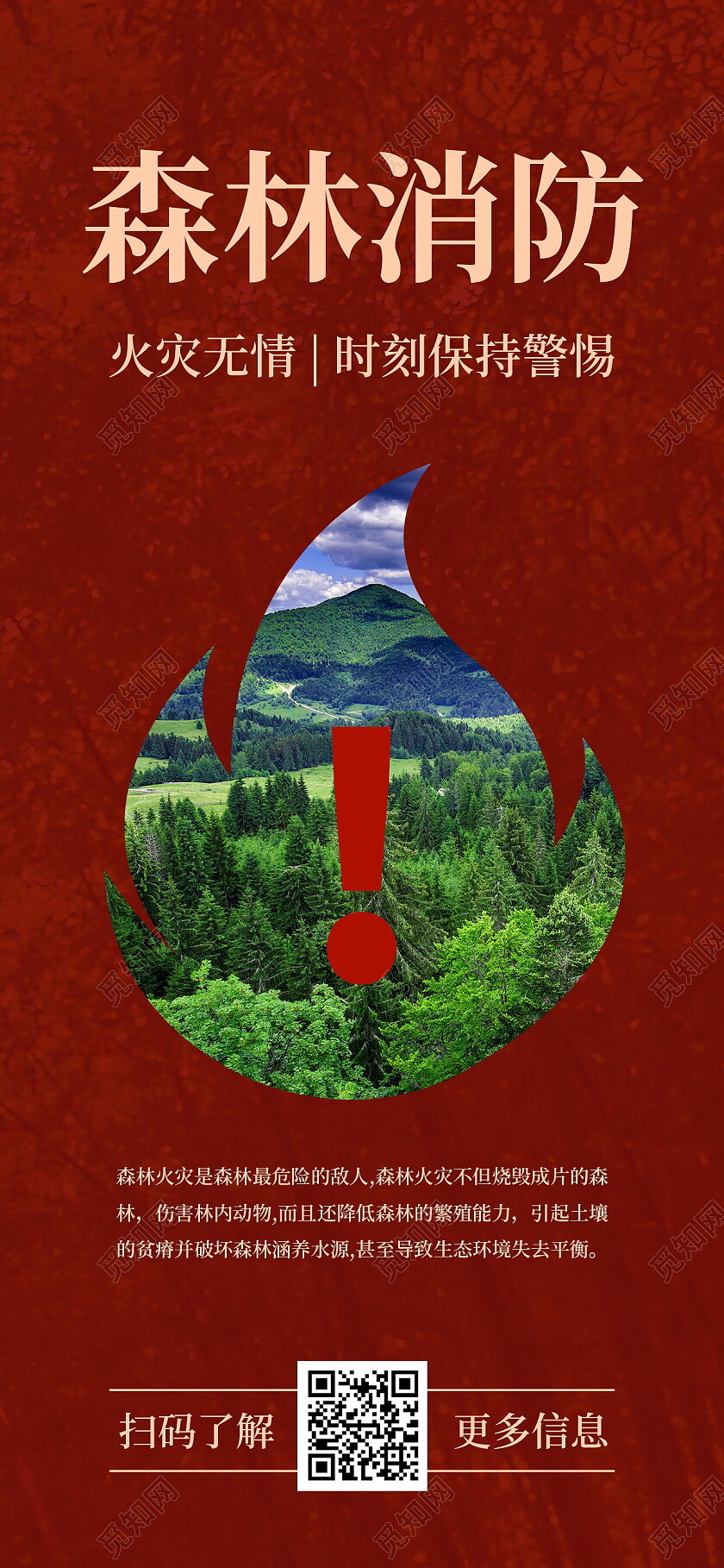 红色简约风森林防火消防手机宣传海报