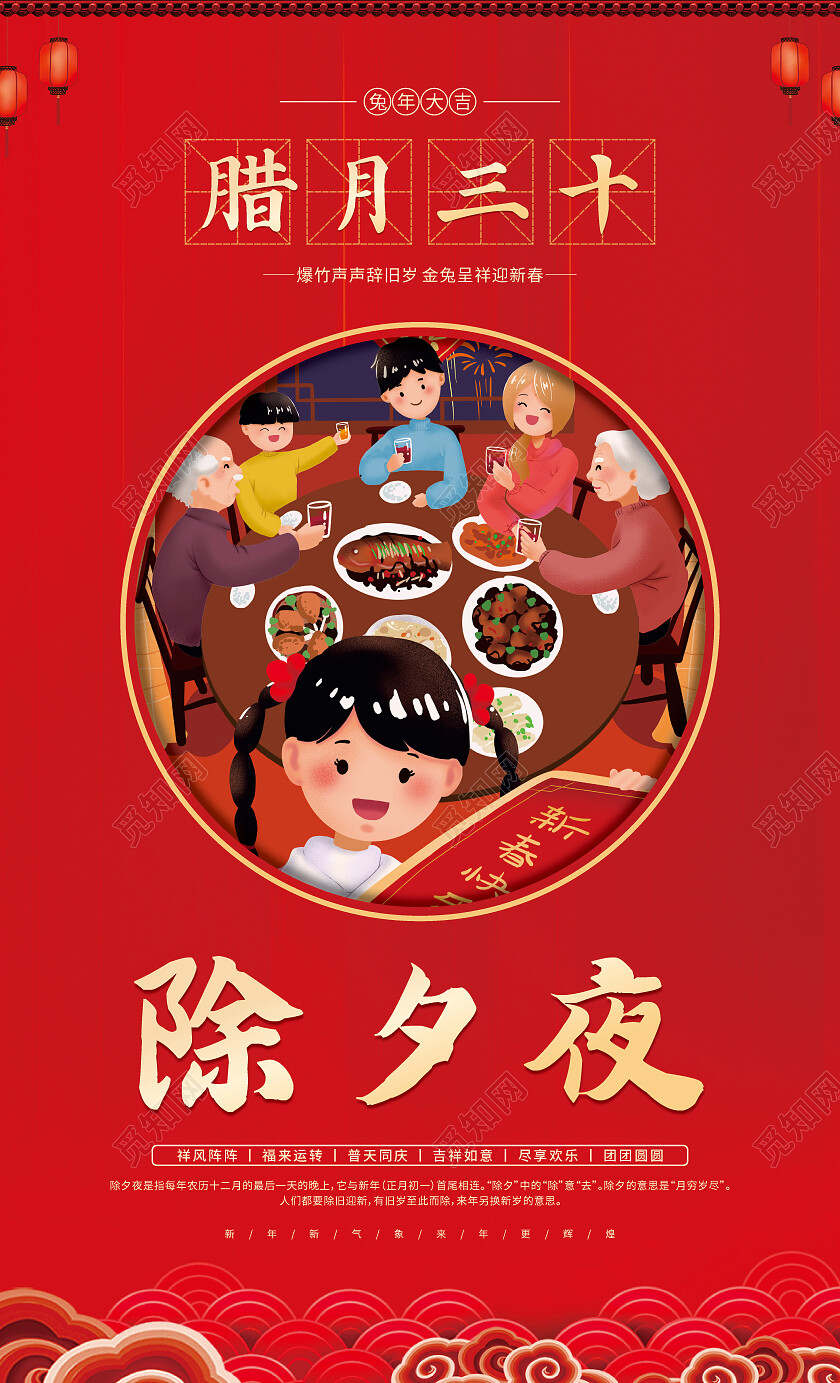 红色卡通2023春节习俗套图