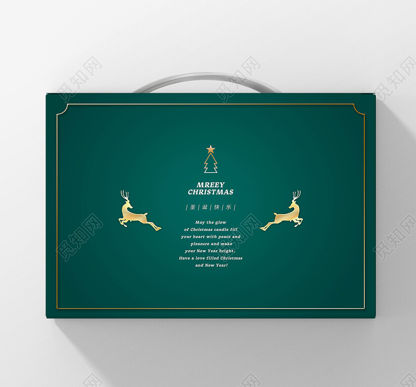 绿色圣诞金鹿手提箱手提袋圣诞节礼盒