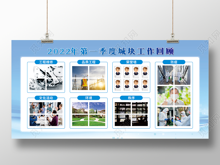 蓝色简约物业工作回顾宣传栏物业制度