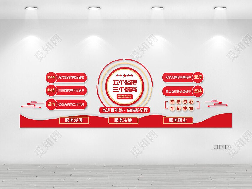 红色简约建党文化墙五个坚持三个服务文化墙文化墙