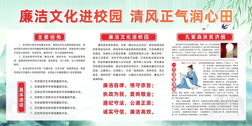 绿色清新简约廉洁文化进校园宣传展板宣传栏廉洁宣传栏