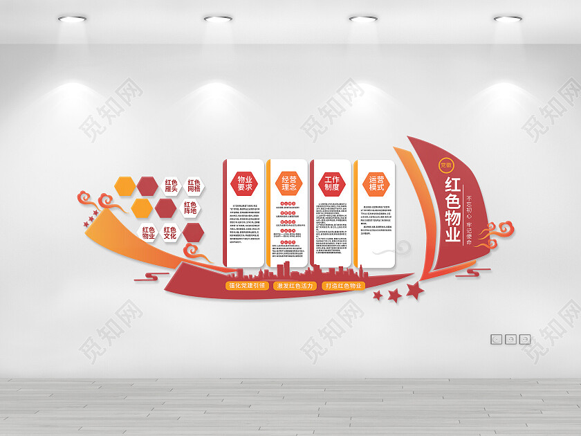 红色创意大气红色物业社区物业文化墙设计红色物业文化墙