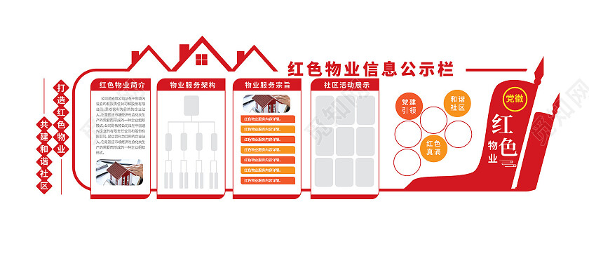红色简洁创意大气物业宣传文化墙设计红色物业文化墙